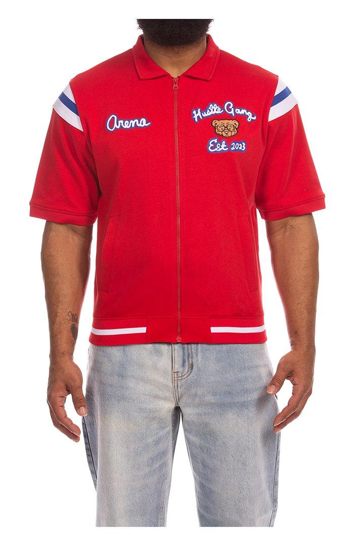 Hustle Gang Men's Working Warmup Short Sleeve Jacket - Red - RED
